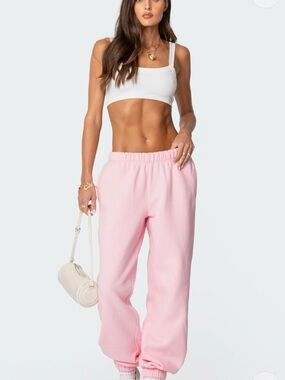 S Editaed Pink Fleece Joggers High Waist Cozy Sweatpants